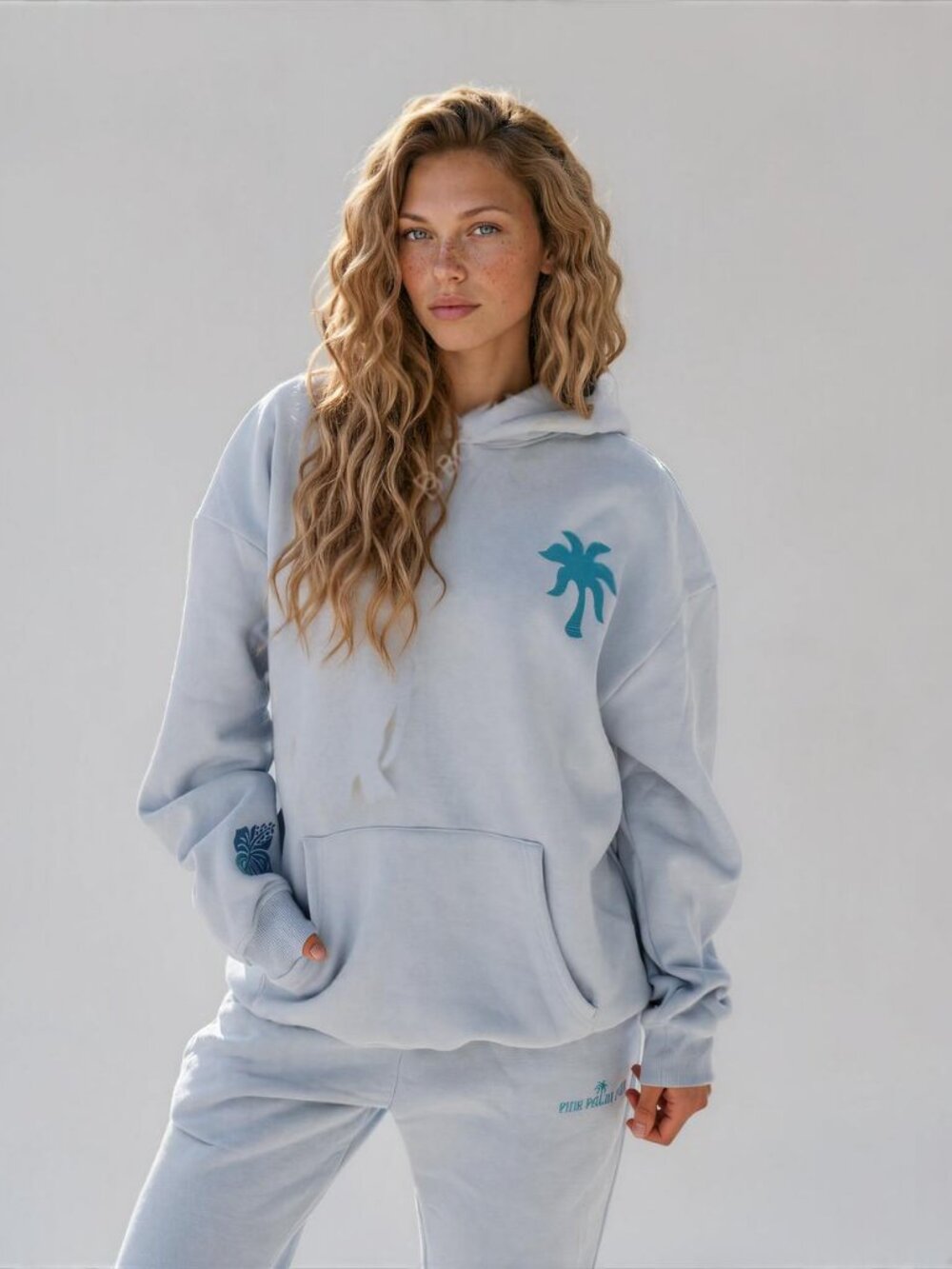 Pink Palm Puff - Everything Comes In Waves Hoodie with Dust Bag